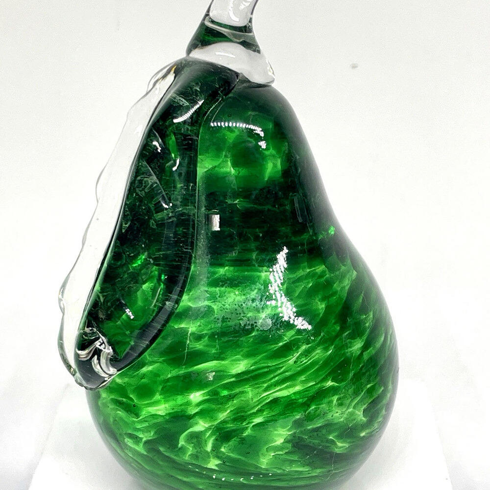 Vintage Hand Blown Art Glass Pear Beautiful Green Swirl Color‎ 3.5" Height